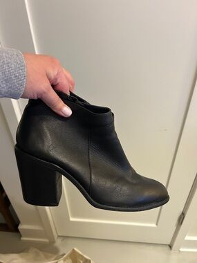 Loeffler Randall Black Ella Stacked Leather Ankle Booties with Block Heel